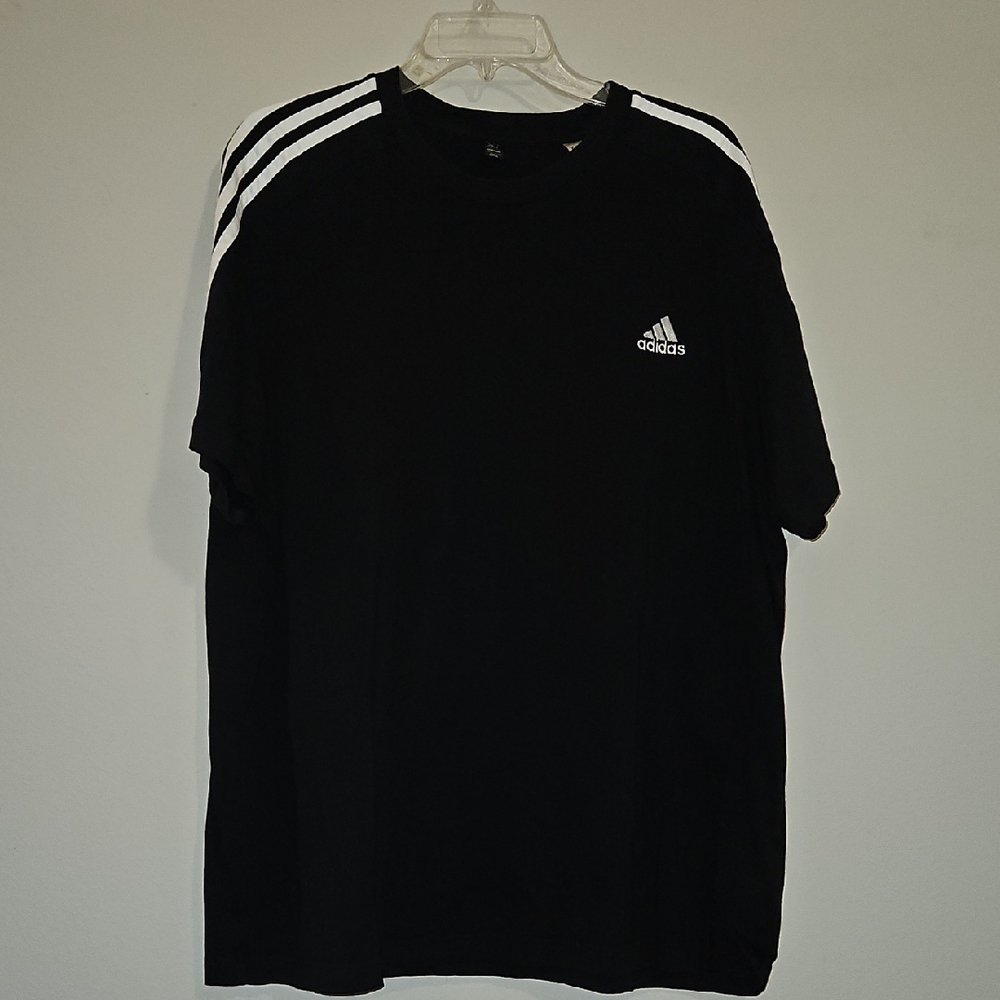 Adidas 2XL Black Tee with White Stripes